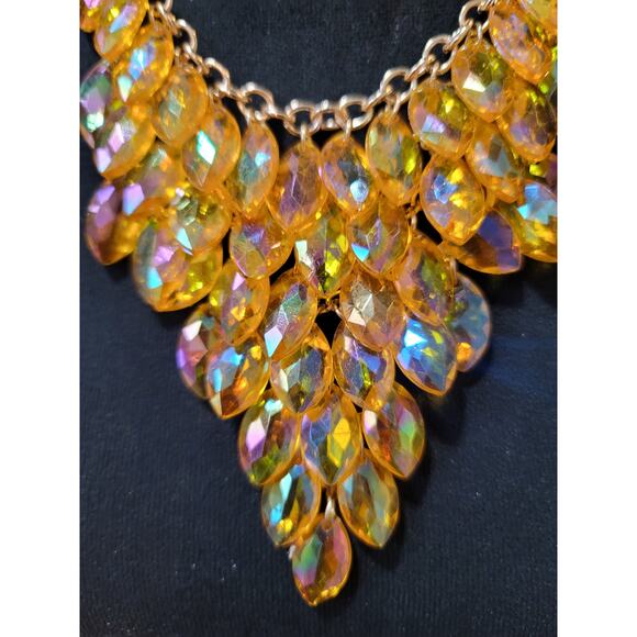 Gold Tone Crystal Leaf Bib Necklace Earrings Set Statement Jewelry Women Gifts - Picture 6 of 9